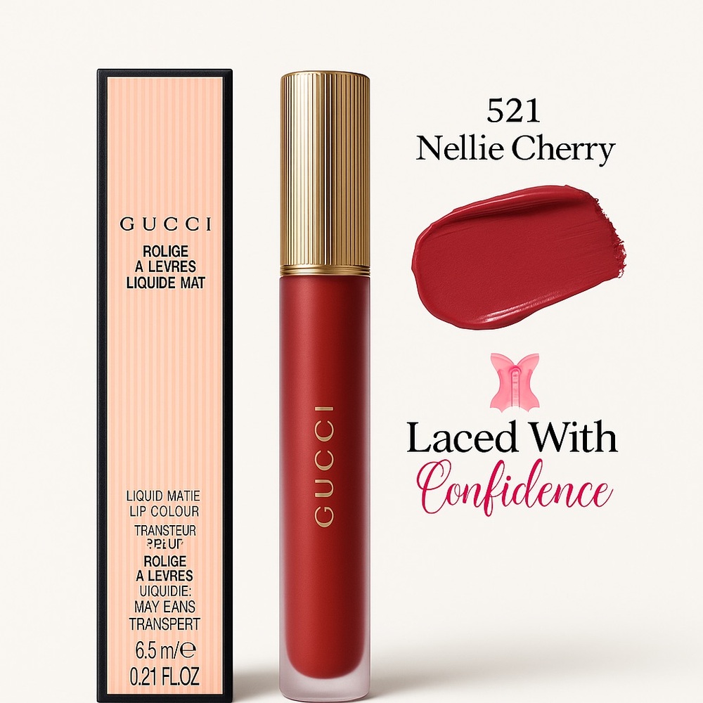 Gucci Liquid Matte Lip Colour 0.21 fl oz – 521 Nelle Cherry Red Lipstick NIB